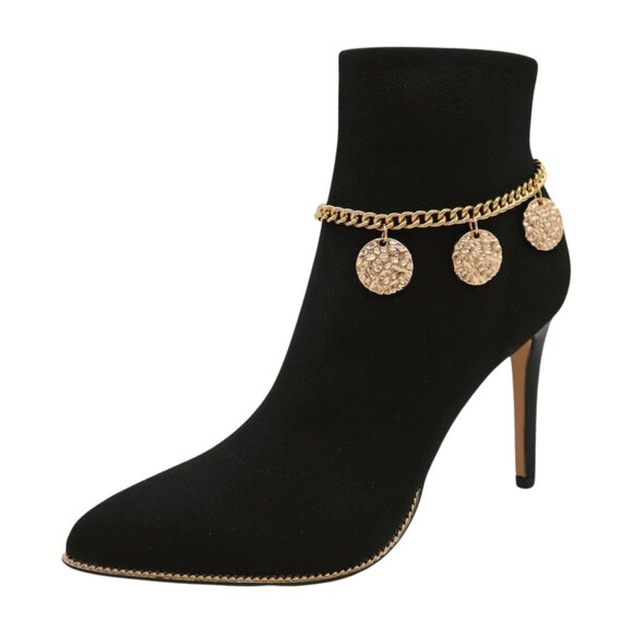 NEW Women Gold Metal Western Boot Chain Bracelet Anklet Shoe 3 Circles Charm SET - Picture 8 of 17